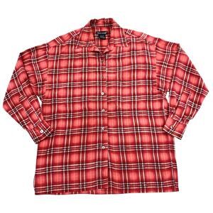 Silk Club Shirt Womens Small Red Plaid Silk Long Sleeve Cuff Two Pockets